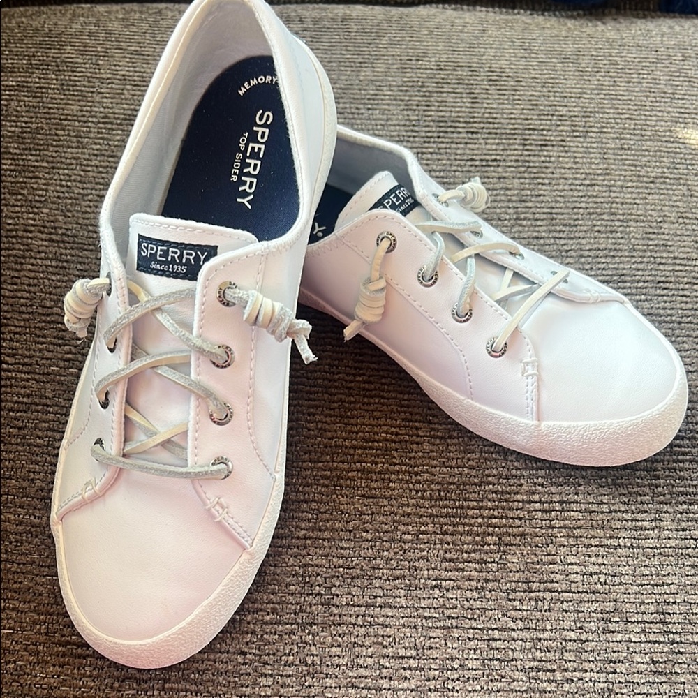 Sperry White Sneakers with Canvas Upper and Rubber Sole